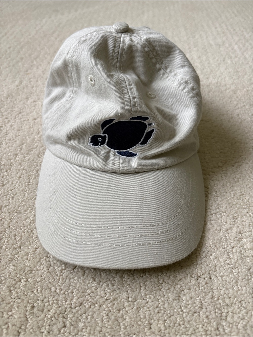 Shelly Cove Cream Baseball Cap with Navy Turtle Embroidery